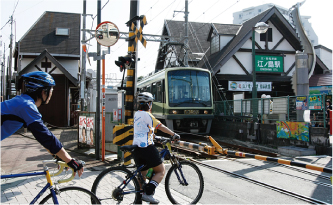 おなじみの江ノ電と江ノ島駅駅舎