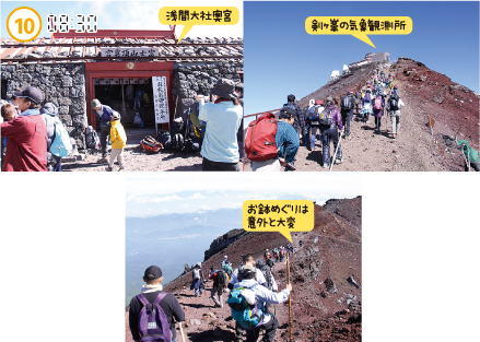 この後、先行班は富士山頂部を一周するお鉢めぐりに。約2時間かけて浅間大社奥宮や剣ヶ峯の気象観測所などをめぐりました。