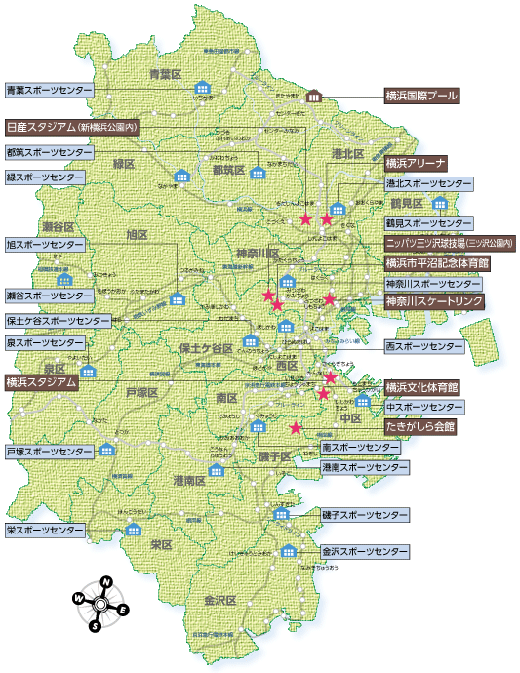 Yokohama City Sports Facility Map