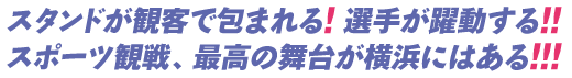 スタンドが観客で包まれる! 選手が躍動する!!スポーツ観戦、最高の舞台が横浜にはある!!!